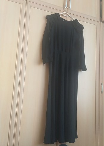 Diğer Siyah Uzun Drapeli Kadın Elbise