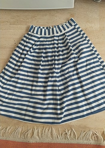 Mavi Çizgili Pilili Hamile Midi Etek - Görsel 2