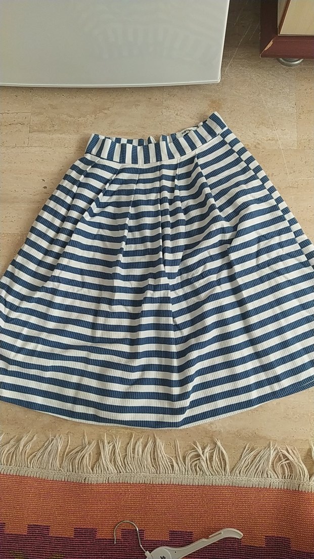 Mavi Çizgili Pilili Hamile Midi Etek - Görsel 2