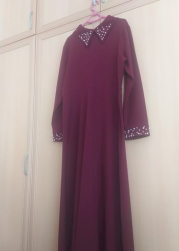Uzun Bordo Drapeli Kadın Elbise
