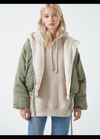 m Beden Pullandbear çift taraflı peluş kadın mont