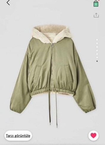 m Beden haki Renk Pullandbear çift taraflı peluş kadın mont
