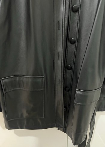 Siyah Kemerli Kadın Deri Ceket - Görsel 4