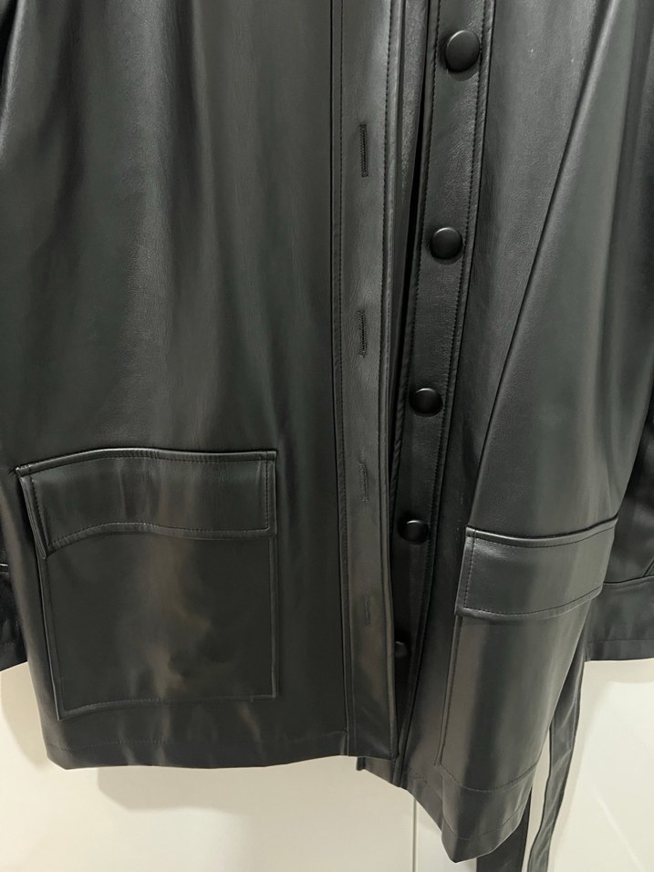 Siyah Kemerli Kadın Deri Ceket - Görsel 4