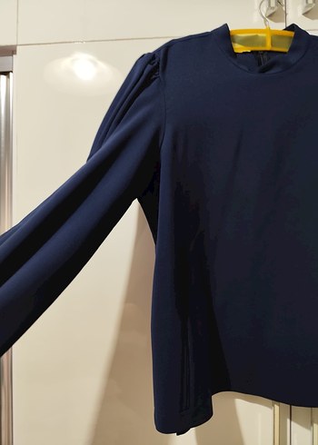 Koyu Mavi Kadın Yüksek Yakalı Bluz - Görsel 3