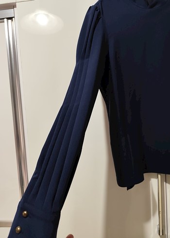 Koyu Mavi Kadın Yüksek Yakalı Bluz - Görsel 5
