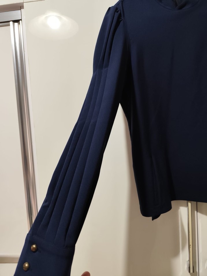 Koyu Mavi Kadın Yüksek Yakalı Bluz - Görsel 5