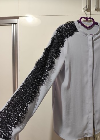 Gri Uzun Kollu Düğmeli Salaş Kadın Gömlek - Görsel 2