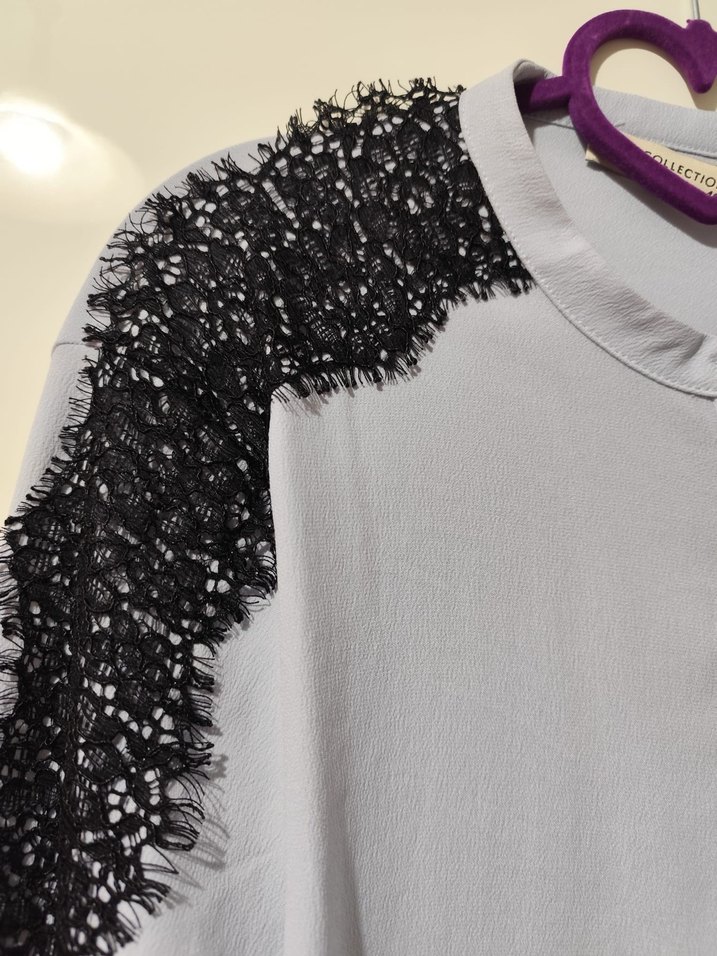 Gri Uzun Kollu Düğmeli Salaş Kadın Gömlek - Görsel 4