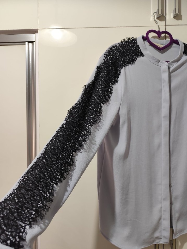 Gri Uzun Kollu Düğmeli Salaş Kadın Gömlek - Görsel 2