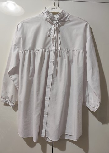 Beyaz Keten Fırfırlı Bohem Kadın Gömlek - Görsel 2