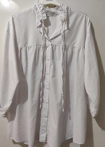 Beyaz Keten Fırfırlı Bohem Kadın Gömlek - Görsel 3