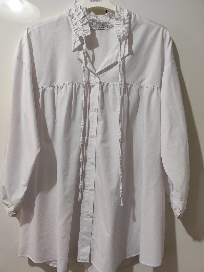 Beyaz Keten Fırfırlı Bohem Kadın Gömlek - Görsel 3