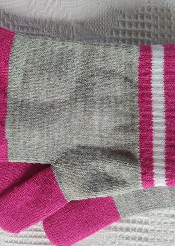 Kız Çocuk Gri-Pembe Örgü Eldiven - Görsel 3