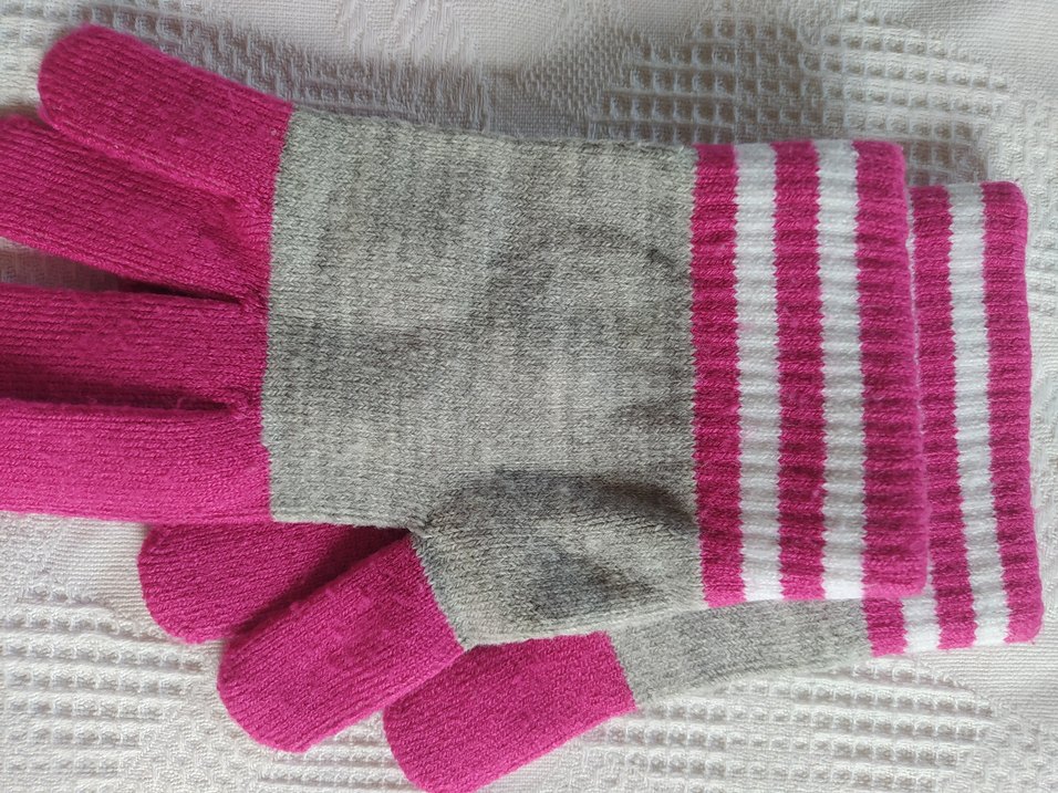 Kız Çocuk Gri-Pembe Örgü Eldiven - Görsel 3