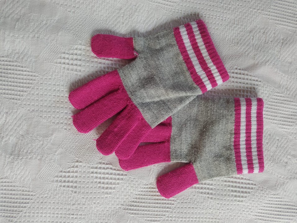 Kız Çocuk Gri-Pembe Örgü Eldiven - Görsel 2