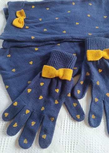 Kız Çocuk Nakışlı Triko Eldiven ve Atkı Seti - Görsel 2
