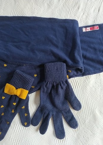 Kız Çocuk Nakışlı Triko Eldiven ve Atkı Seti - Görsel 4