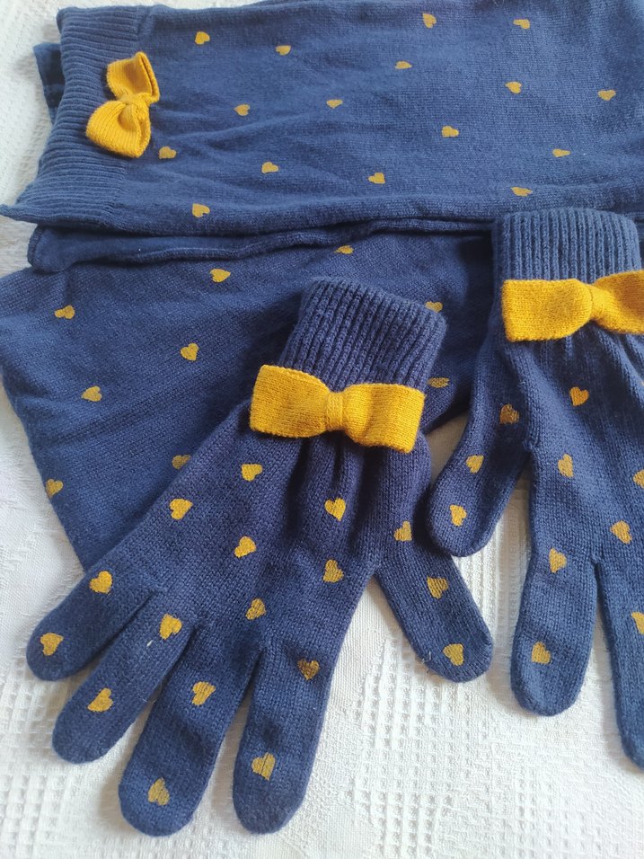 Kız Çocuk Nakışlı Triko Eldiven ve Atkı Seti - Görsel 2