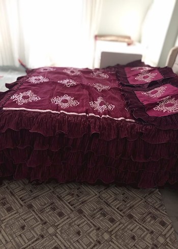 Bordo Nakışlı Renkli Yatak Örtüsü - Görsel 2