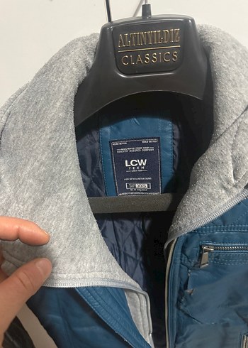 Mavi Deri Biker Ceket Kapüşonlu - Görsel 2