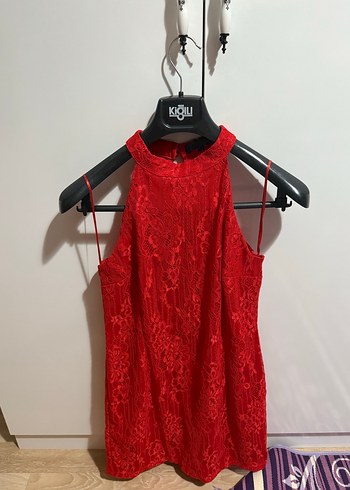 Koton Kırmızı Dantel Mini Bohem Elbise