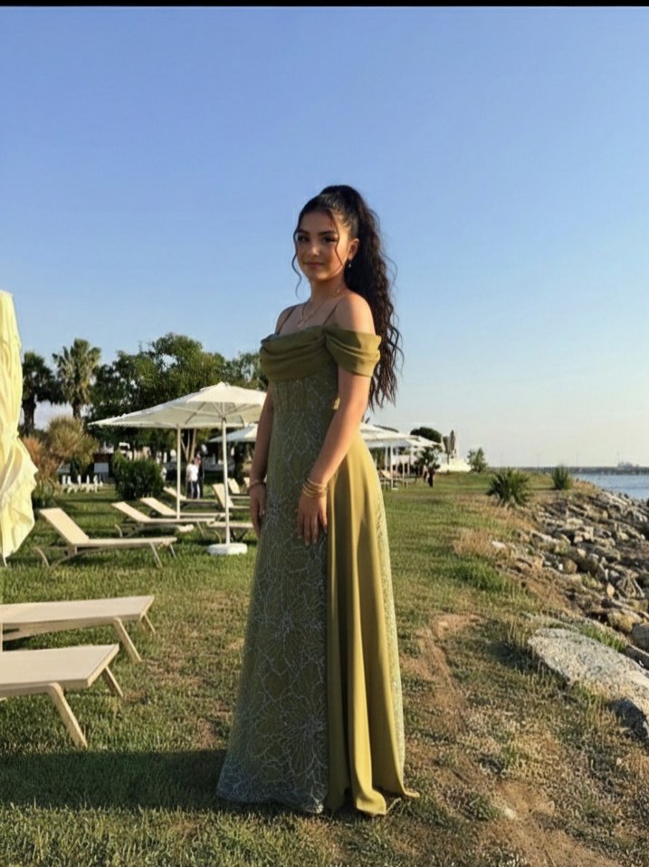 Bohem Uzun Kayık Yaka Drapeli Kadın Elbise - Görsel 3