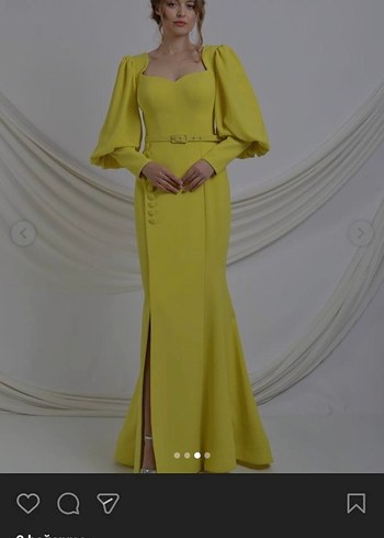 Sarı Modern Klasik Uzun Elbise - Görsel 2