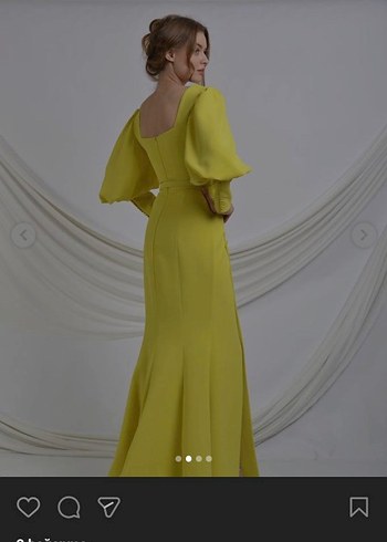 Sarı Modern Klasik Uzun Elbise - Görsel 3