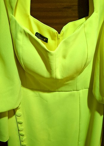 Sarı Modern Klasik Uzun Elbise - Görsel 7