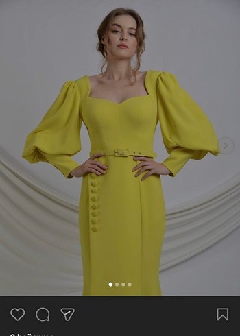 Sarı Modern Klasik Uzun Elbise - Görsel 4