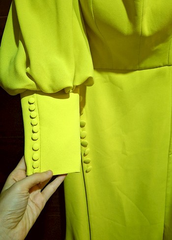 Sarı Modern Klasik Uzun Elbise - Görsel 8