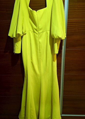 Sarı Modern Klasik Uzun Elbise - Görsel 6