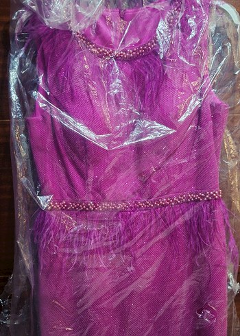 Parlak Mor Drapeli Uzun Abiye Elbise - Görsel 3