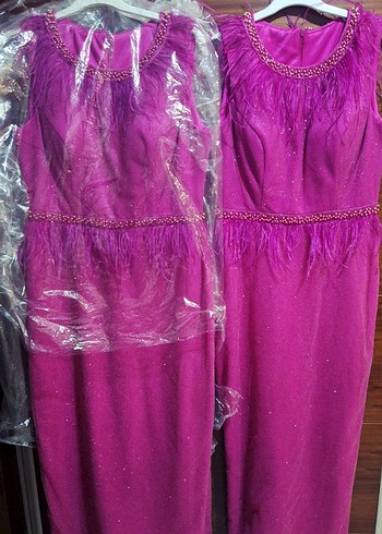 Parlak Mor Drapeli Uzun Abiye Elbise - Görsel 2