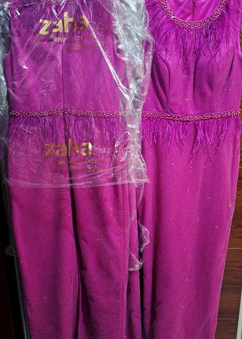 Parlak Mor Drapeli Uzun Abiye Elbise - Görsel 4