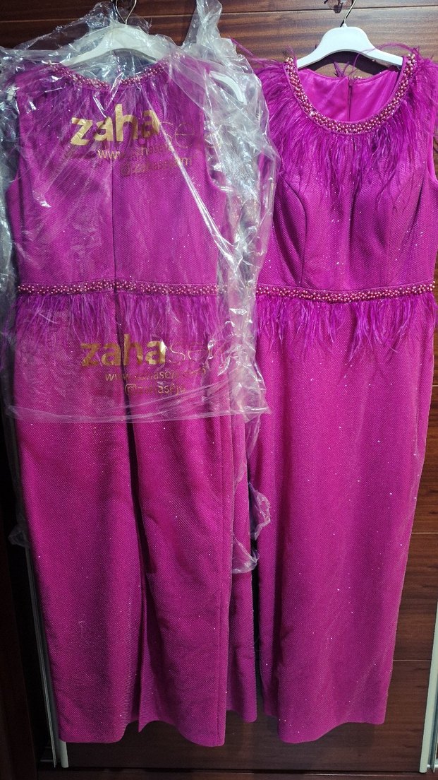 Parlak Mor Drapeli Uzun Abiye Elbise - Görsel 4