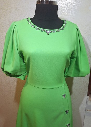 Düğmeli Yeşil Kadın Uzun Elbise - Görsel 5