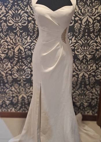 Beyaz İşlemeli Uzun Abiye Elbise - Görsel 4