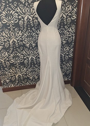 Beyaz İşlemeli Uzun Abiye Elbise - Görsel 6