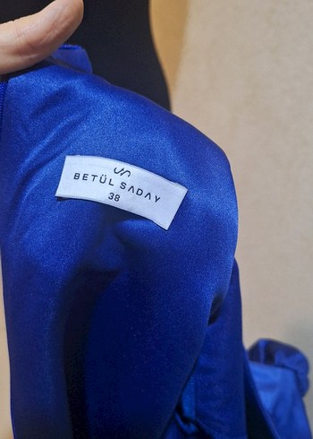 Uzun Kollu Boncuk İşlemeli Mavi Abiye Elbise - Görsel 4