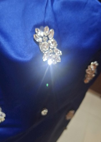 Mavi İşlemeli Boncuklu Uzun Abiye Elbise - Görsel 5