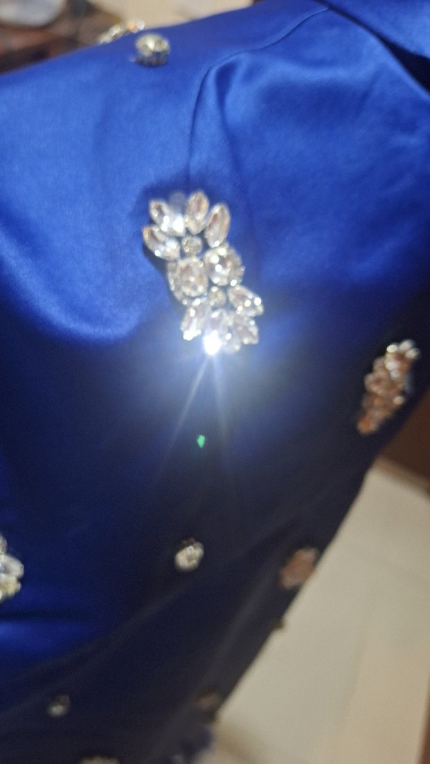 Mavi İşlemeli Boncuklu Uzun Abiye Elbise - Görsel 5