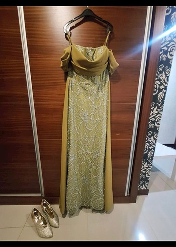 Nakışlı, Kayık Yaka, Uzun Abiye Elbise - Görsel 4