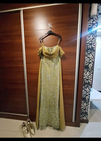 Nakışlı, Kayık Yaka, Uzun Abiye Elbise - Görsel 5