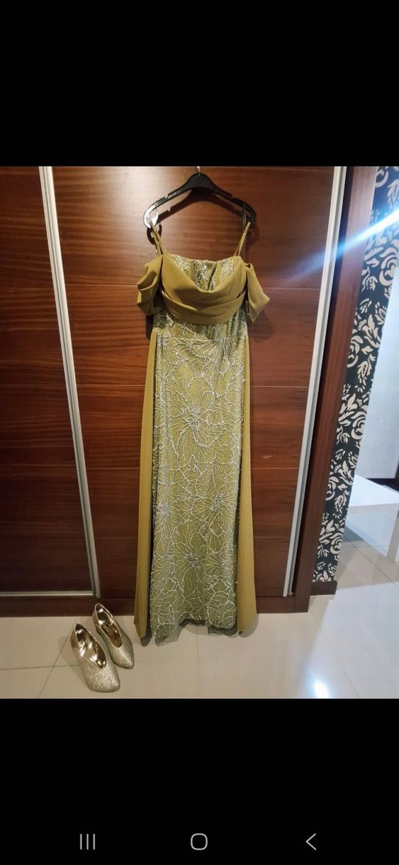 Nakışlı, Kayık Yaka, Uzun Abiye Elbise - Görsel 4