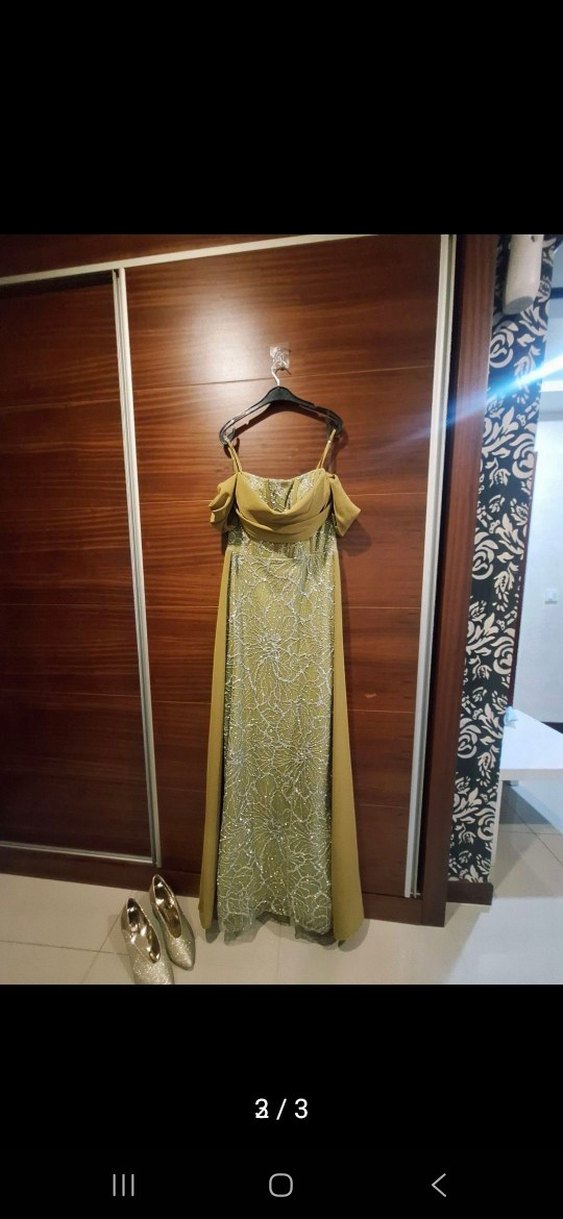 Nakışlı, Kayık Yaka, Uzun Abiye Elbise - Görsel 3