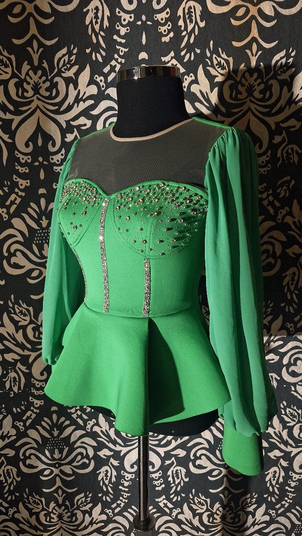 Uzun Kol Detaylı Boncuk İşlemeli Yeşil Abiye - Görsel 5