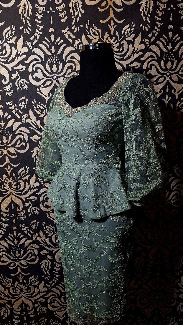 Turkuaz Nakışlı Dantel Mini Elbise - Görsel 5