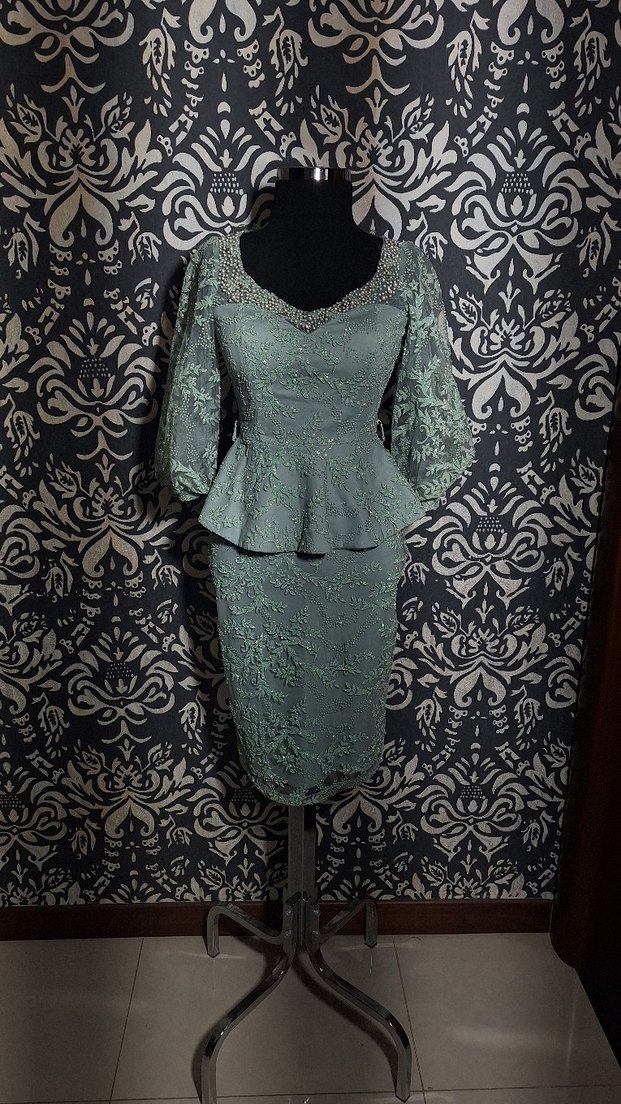 Turkuaz Nakışlı Dantel Mini Elbise - Görsel 2